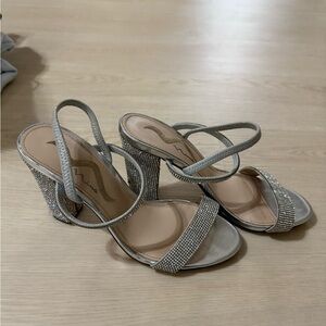 Nina Silver Rhinestone Block Heel Slingback Sandals